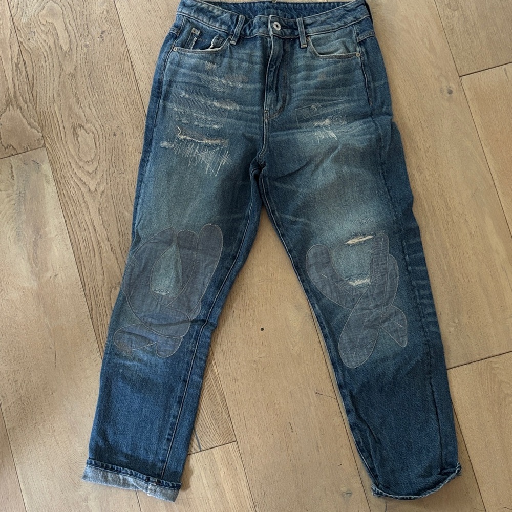 G-Star Women's Distressed Blue Boyfriend Jeans